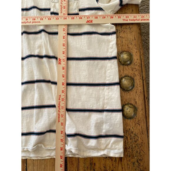 Volcom Modern Fit Striped Mens White T-Shirt Chest Pocket L Casual Cotton Cream - Picture 7 of 7